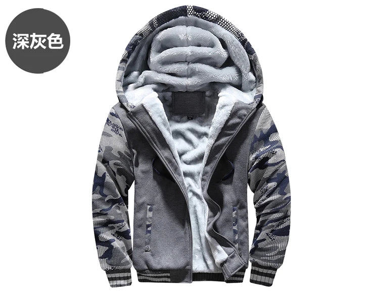 Winter Jacket Men Warm Coat Thick Fleece Male Zipper Hooded Jackets Casual Hooded Sportswear Outerwear Long Sleeves Sports Hoody