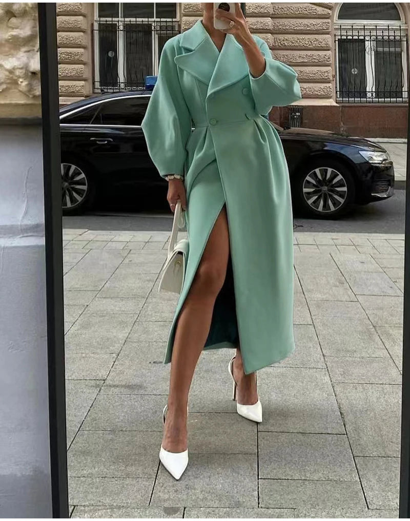 Winter Coat For Women Fashion Solid Loose Lapel Double Breasted Trench Vintage Long Sleeve Jackets Warm Thick Woman New In Coats