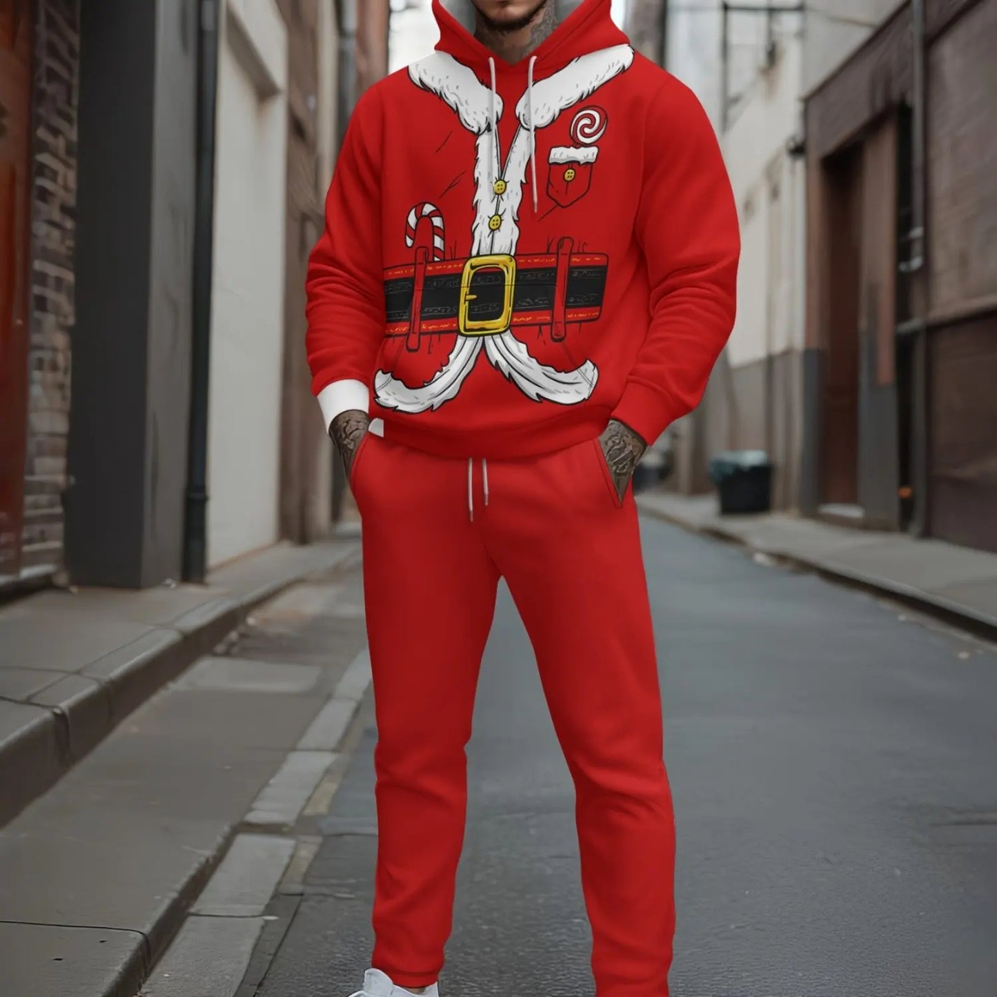 Wear Your Style! Men's Hoodie with Christmas Elements Holiday Outfit Highlight Sweatshirt+Trousers Sportswear COS set