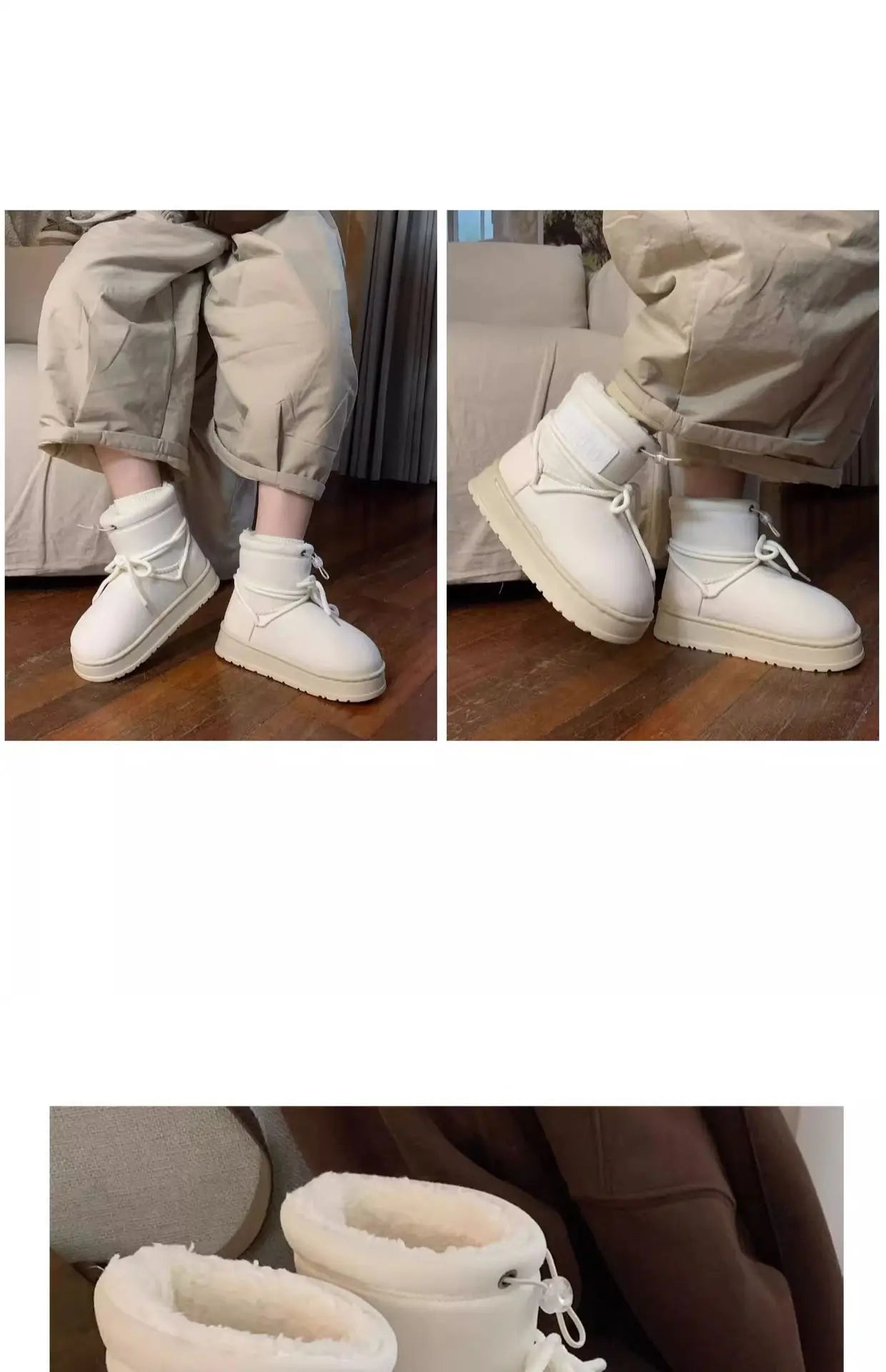 Winter Outdoor Women Ankle Snow Boots Ladies Plush Warm Shoes Classic Ultra Platform Cow Suede Furry Hook & Loop Flat Booties