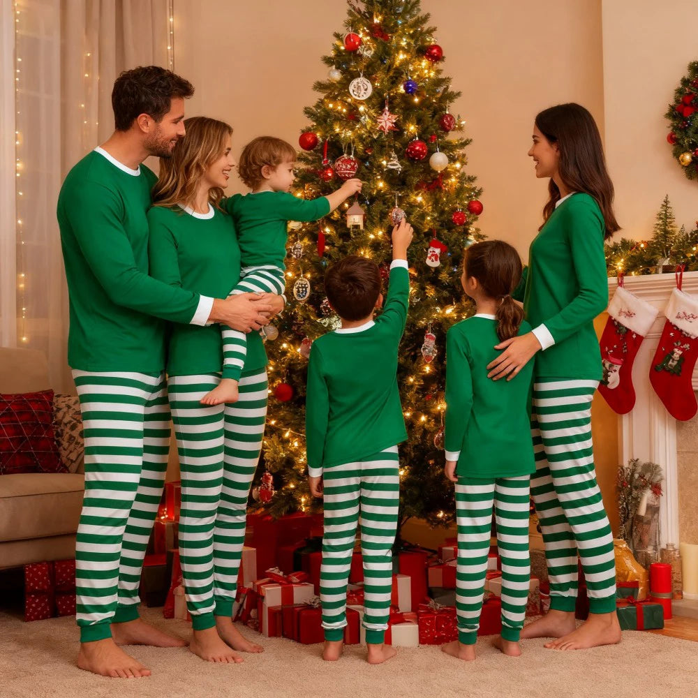 Matching Family Christmas Pajamas Set 100 Cotton Striped Pajamas Classic Sleepwear Loungewear Xmas Holiday Pajamas Family Look