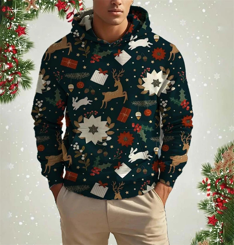 Christmas Mens Hoodies Cool Gingerbread 3d Graphic Hoodies Sweatshirt Men Party Holiday Pullover Plus Size Streetwear Hoody Tops