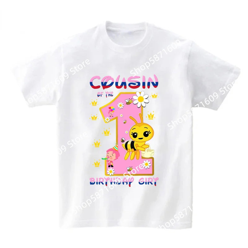 Family Matching Birthday Party Girl T-shirt Personalized Name Bee Sweet Family Mom and Dad Birthday Top