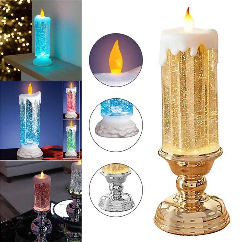 Christmas LED Candle Night Light Swirling Glitter & Colorful