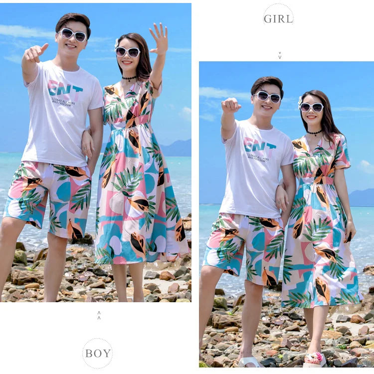 Family Matching Outfits Summer Beach Mother Daughter  Dresses Dad Son T-shirt & Shorts Family Look Couple Matching Outfit