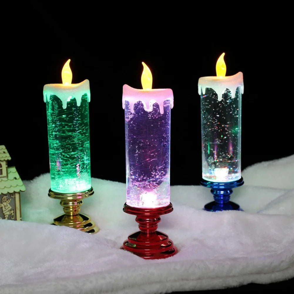 Christmas LED Candle Night Light Swirling Glitter & Colorful