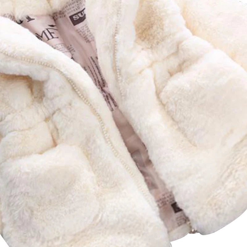 Girls' Winter Clothes Soft Cozy Fleece Hooded Coat Faux Fur Thicken Warm Girl Coat With Cute Ears Thick Warm Outwear Overcoat