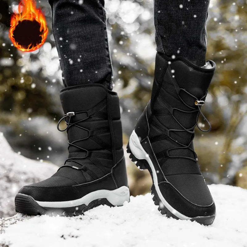 New Winter Hiking Boots Warm Plush Men's Boots High Top Couple Snow Boots Winter Outdoor Anti-Slip Ankle Boots Work Casual Boots
