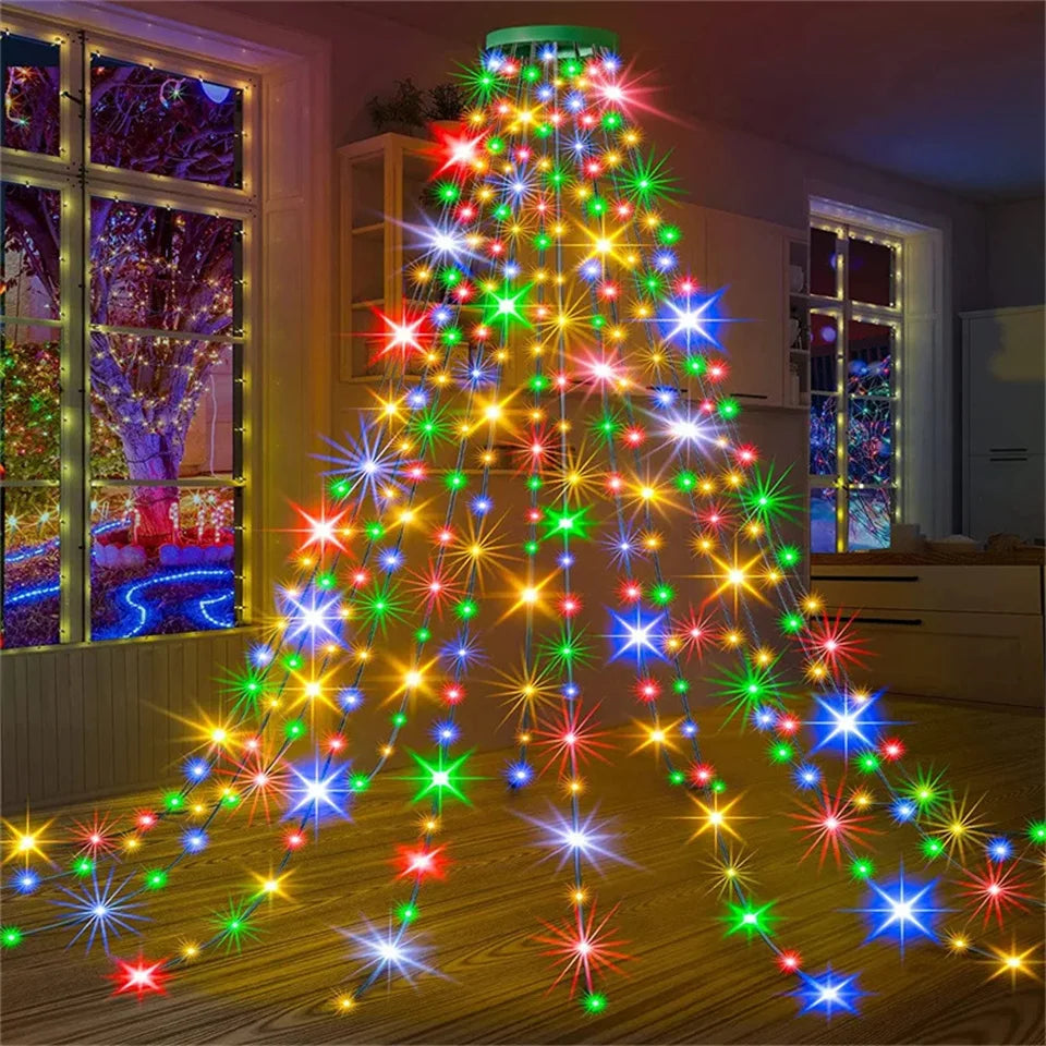 Festive Outdoor Christmas Garland & Tree Star Lights