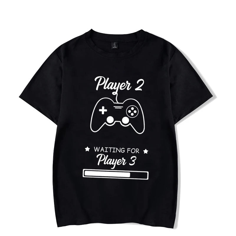 Couple Matching  T-Shirt Funny Game Player 1 Player 2 Shirts Short Sleeve Loose Women Men Tshirt Pregnancy Announcement Tops