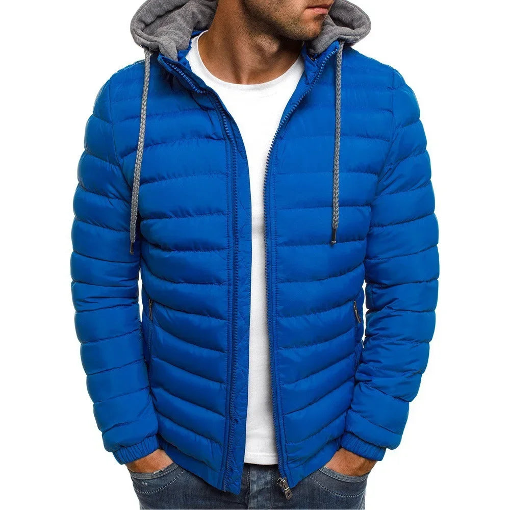 Winter Warm Cotton Jacket for Men Stand Collar Open Front Outdoor Sports Coat Casual Padded Coat