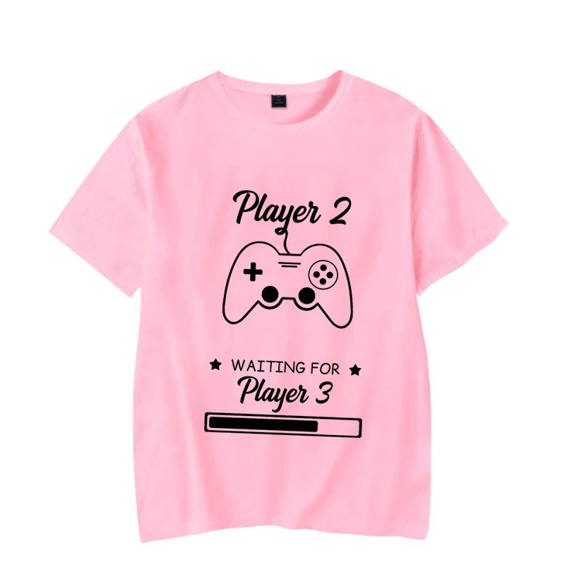 Couple Matching  T-Shirt Funny Game Player 1 Player 2 Shirts Short Sleeve Loose Women Men Tshirt Pregnancy Announcement Tops