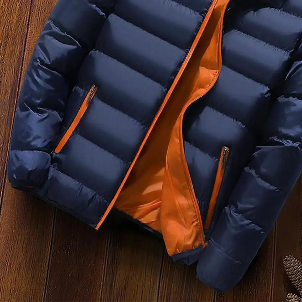 Men Winter Outerwear Windproof Padded Winter Coat for Men with Stand Collar Zipper Closure Thick Warm Resistant Jacket Men