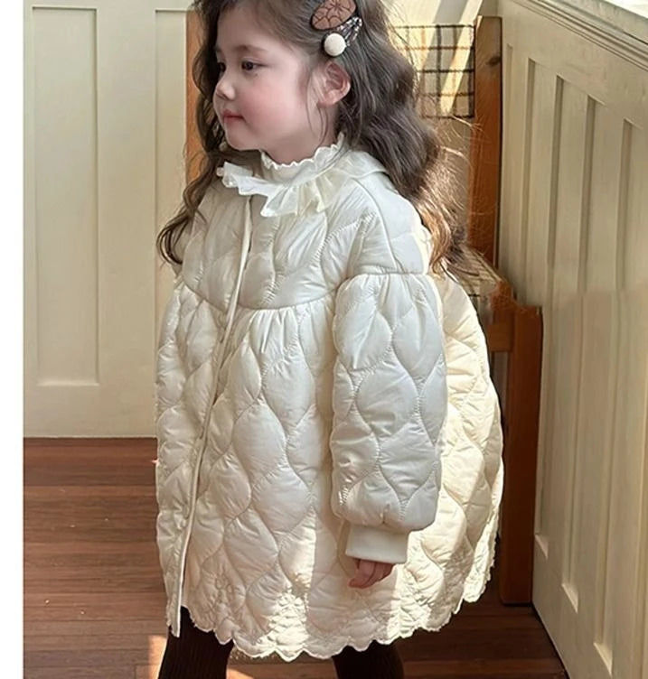 Girls Winter New Coat 2025 Autumn Korean Fashionable Casual Daily Soild Color Thicken Warm White Padded Parkas