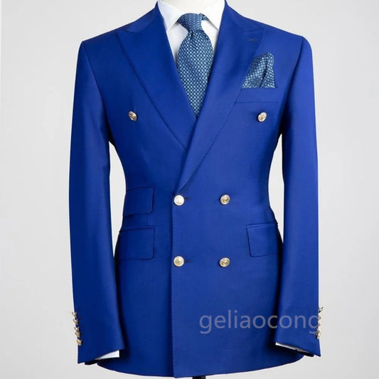 Men's Wedding Tuxedo Suits Blazer Double Breasted Peak Lapel Formal Business Groom Wear Party Coat