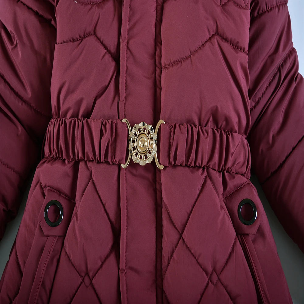 Winter Snow Suit For Girls, Fur Collar & Tunic Details Warm Cotton-padded Hooded Coat, Kids Outerwear