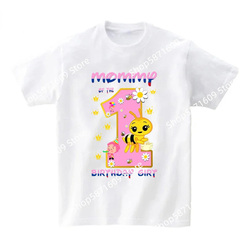 Family Matching Birthday Party Girl T-shirt Personalized Name Bee Sweet Family Mom and Dad Birthday Top