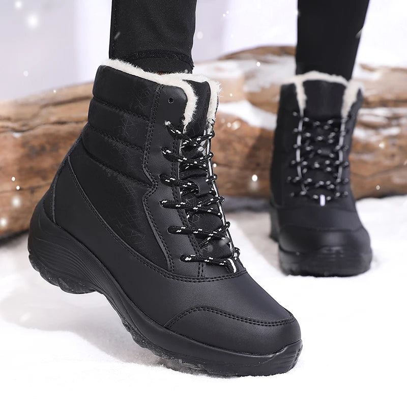 New Winter Women Boots High Quality Warm Snow Boots Lace-up Fashion Comfortable Ankle Boots Outdoor Waterproof Hiking Boots