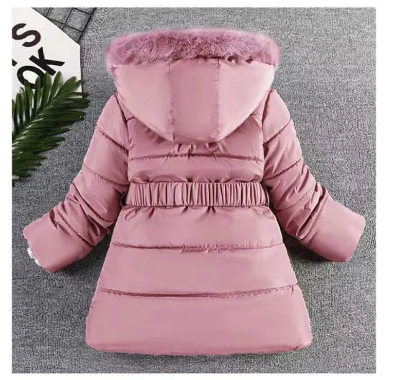 3 4 5 6 8 10 Years Winter Girls Coat Keep Warm Thicken Kids Jacket Hooded Zipper Fur Collar Princess Outerwear Children Clothing