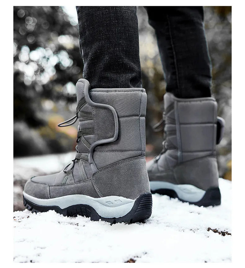 New Winter Hiking Boots Warm Plush Men's Boots High Top Couple Snow Boots Winter Outdoor Anti-Slip Ankle Boots Work Casual Boots