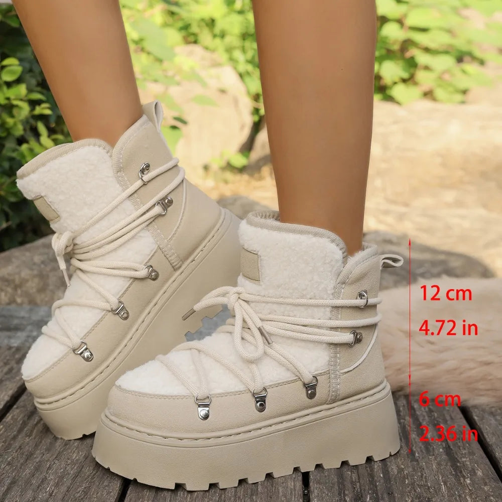 Warm Snow Boots 2025 Winter New Thick Bottom Large Size with Velvet Cross Strap Northeast Cotton Shoes for Women