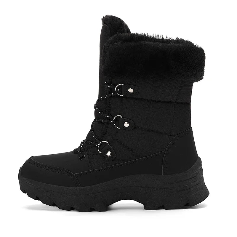 Winter Snow Boots for Couples Slip-Resistant Outdoor Waterproof Mid-Calf Boots With Warm Faux Fur Lining Fashionable and Trendy