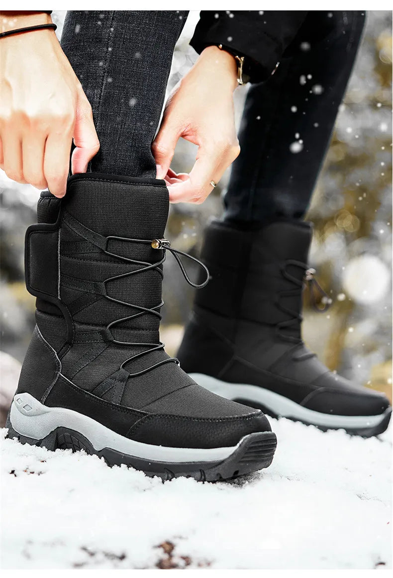New Winter Hiking Boots Warm Plush Men's Boots High Top Couple Snow Boots Winter Outdoor Anti-Slip Ankle Boots Work Casual Boots