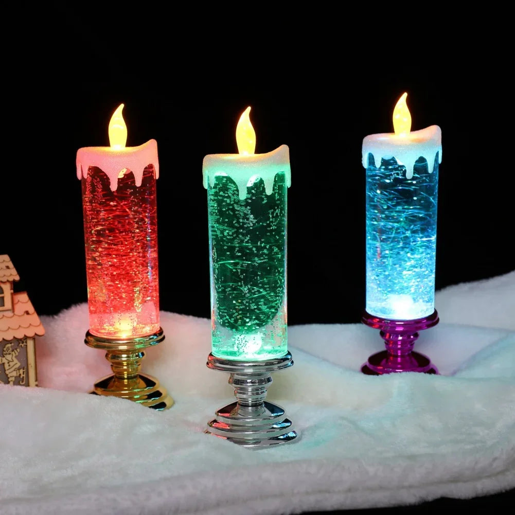 Christmas LED Candle Night Light Swirling Glitter & Colorful