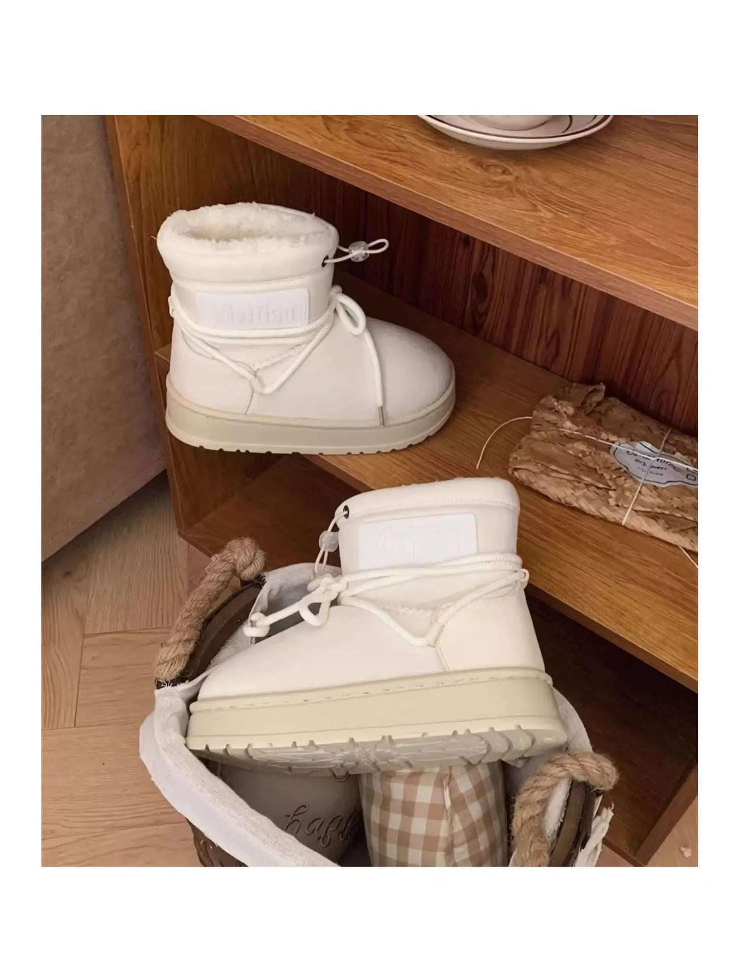 Winter Outdoor Women Ankle Snow Boots Ladies Plush Warm Shoes Classic Ultra Platform Cow Suede Furry Hook & Loop Flat Booties