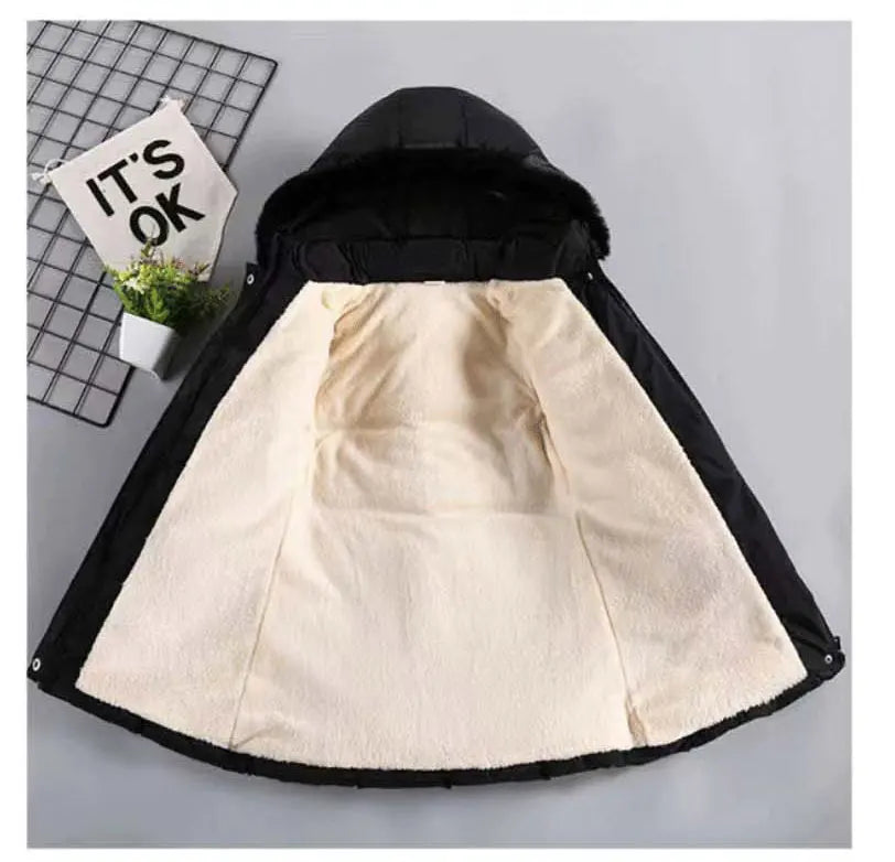 3 4 5 6 8 10 Years Winter Girls Coat Keep Warm Thicken Kids Jacket Hooded Zipper Fur Collar Princess Outerwear Children Clothing