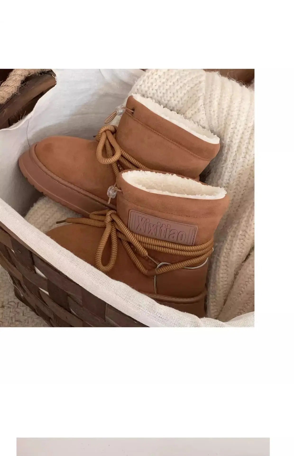 Winter Outdoor Women Ankle Snow Boots Ladies Plush Warm Shoes Classic Ultra Platform Cow Suede Furry Hook & Loop Flat Booties