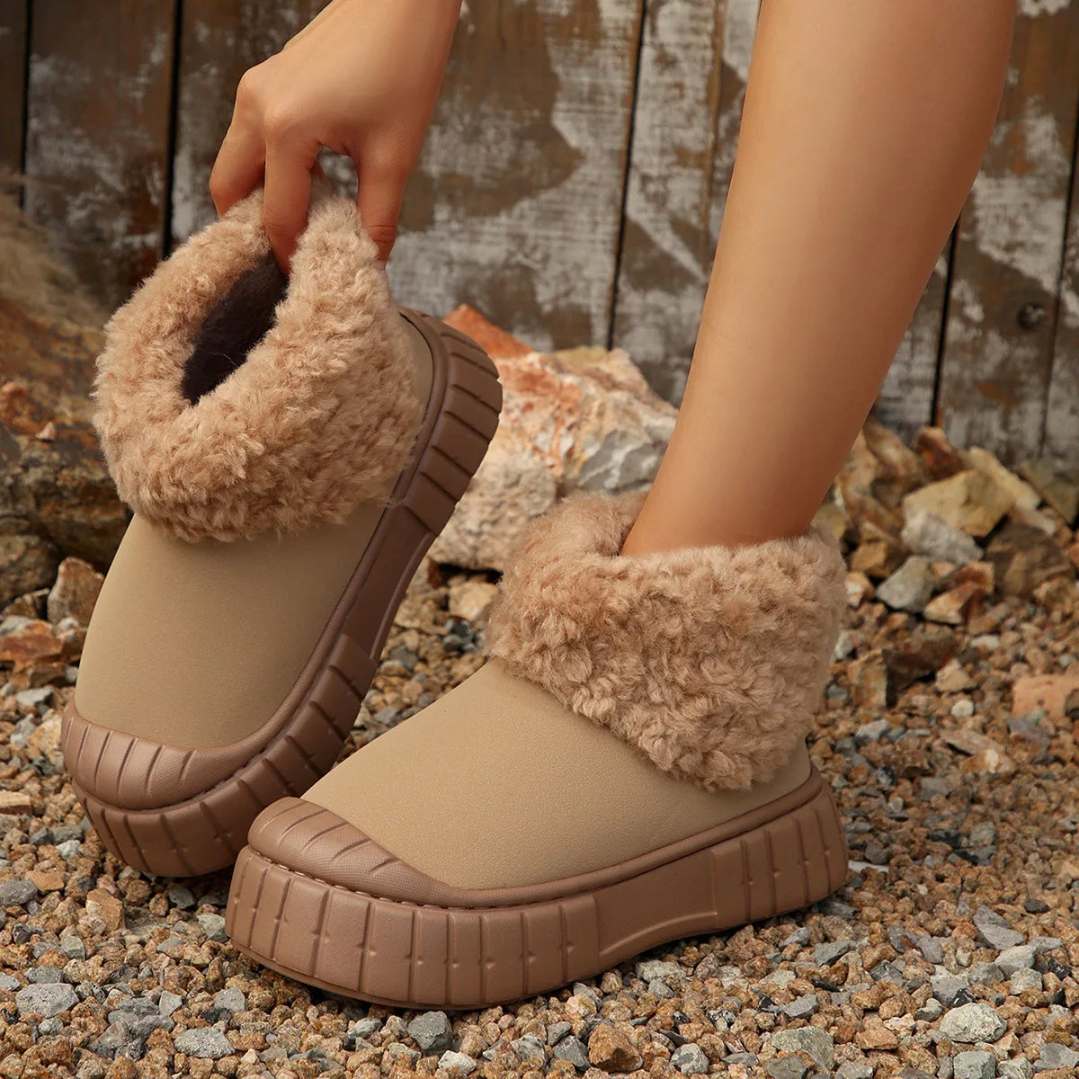 Winter Snow Boots for Women Warm Plush Ankle Boots Non-Slip Flat Sole Shoes for Girls Concise Outdoor Plush Shoes