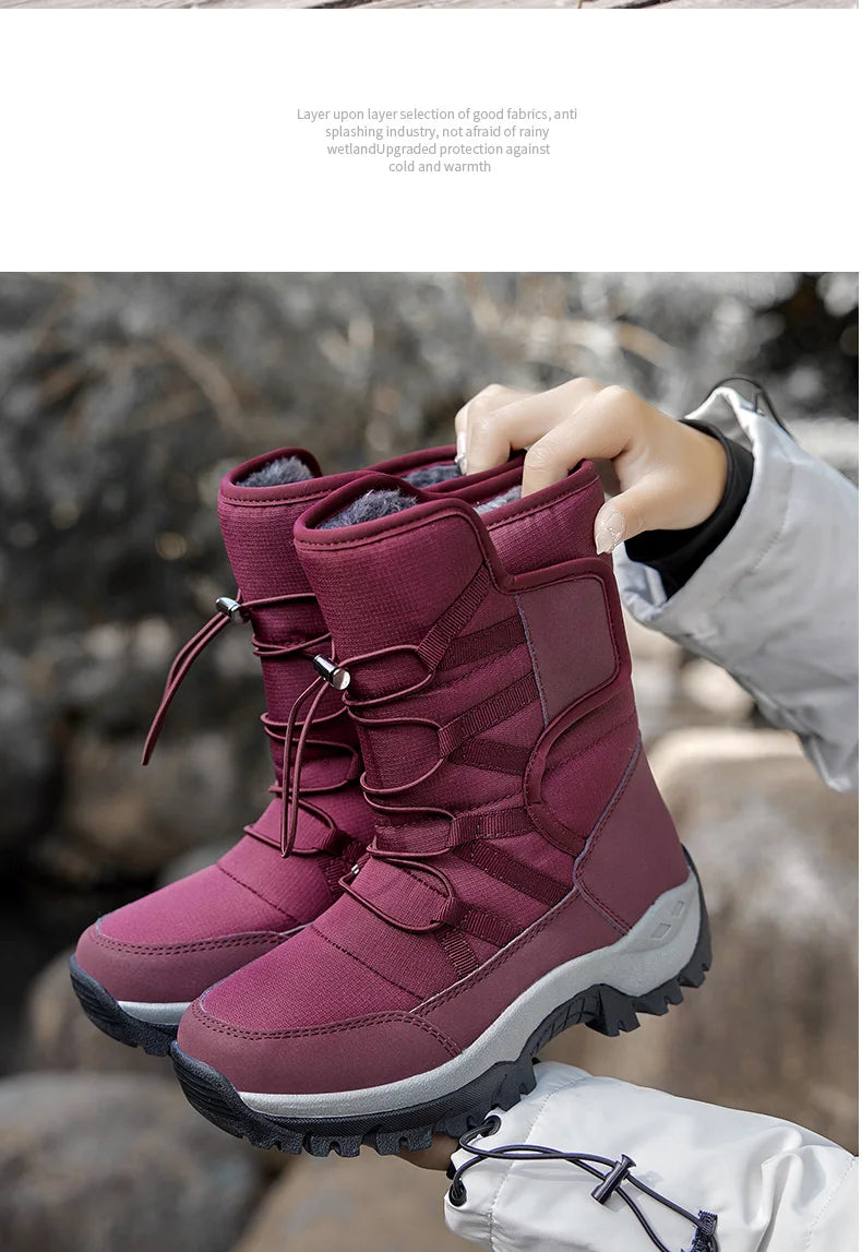 New Winter Hiking Boots Warm Plush Men's Boots High Top Couple Snow Boots Winter Outdoor Anti-Slip Ankle Boots Work Casual Boots