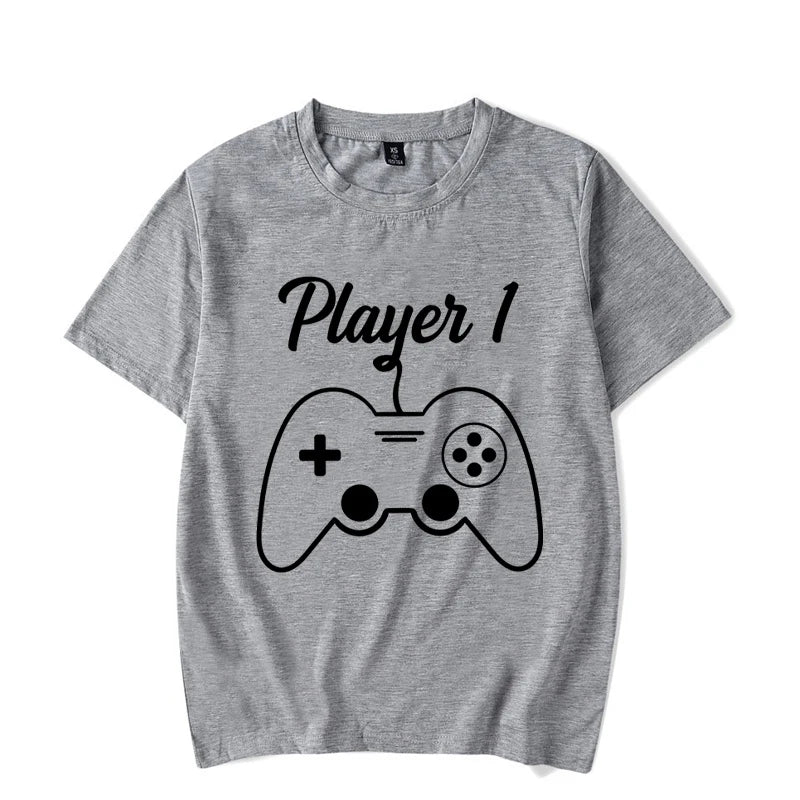Couple Matching  T-Shirt Funny Game Player 1 Player 2 Shirts Short Sleeve Loose Women Men Tshirt Pregnancy Announcement Tops