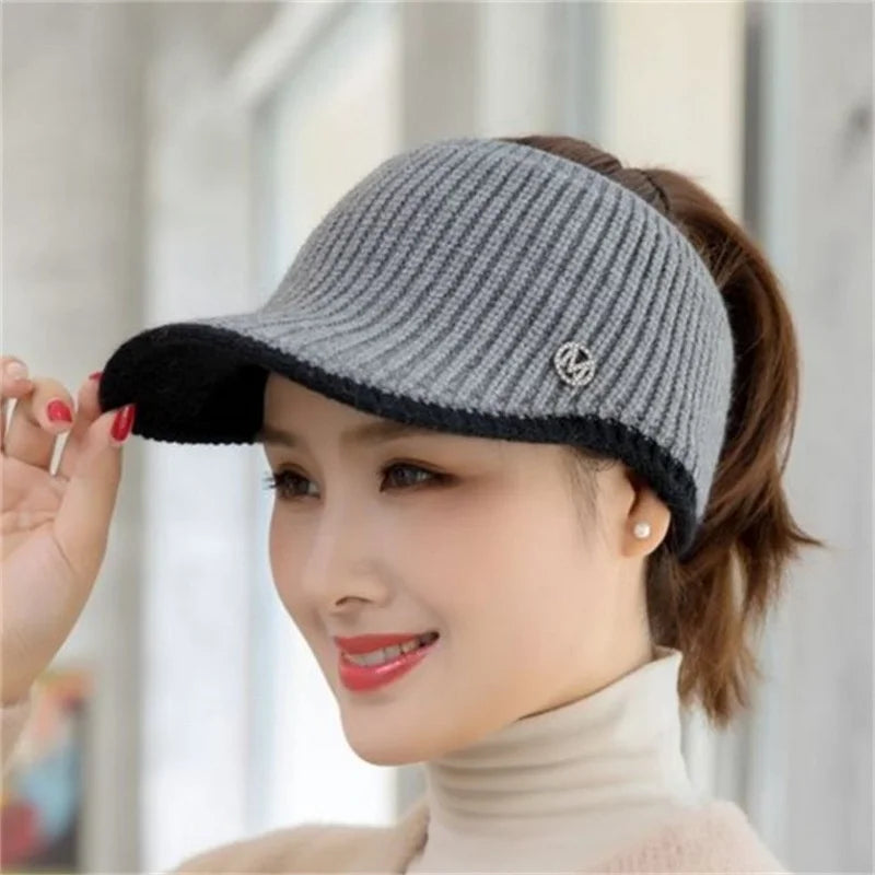 2023 Hats For Women Autumn Winter Sports Empty Top Golf Caps Female Knitted Warm Baseball Cap Fashion Running Golf Sun Hat