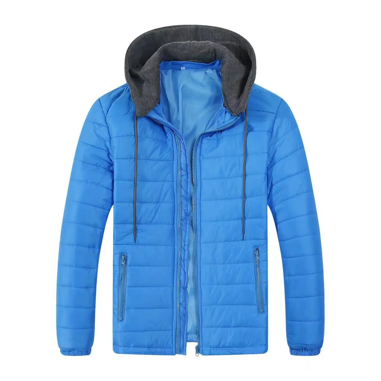 Winter Warm Cotton Jacket for Men Stand Collar Open Front Outdoor Sports Coat Casual Padded Coat