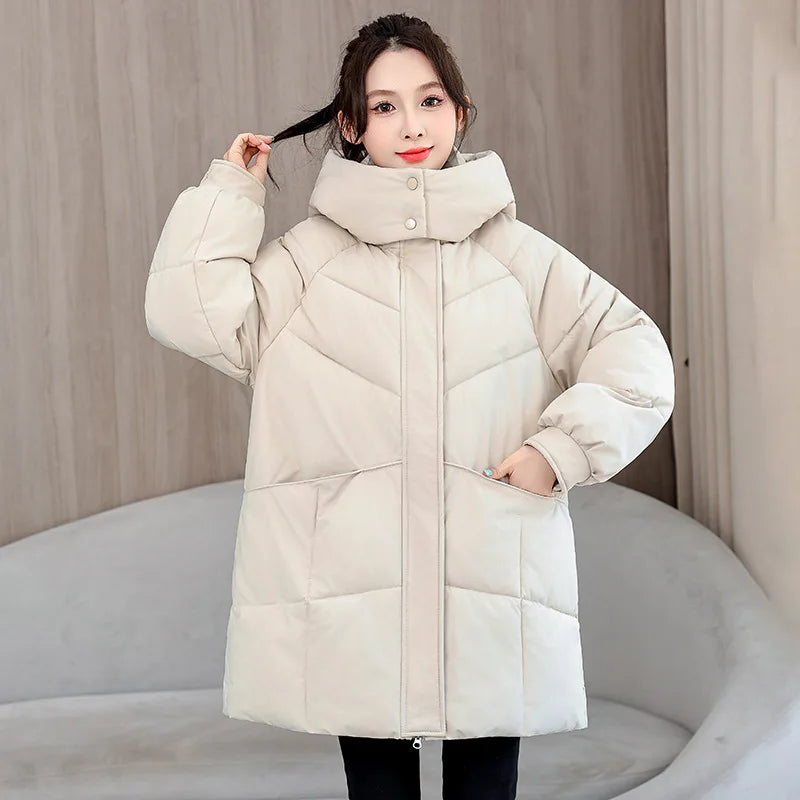 Winter New Down Long Jacket Women Warm Hooded Women's Cotton Padded Puffer Coat Fashion Temperament Overcoat Top