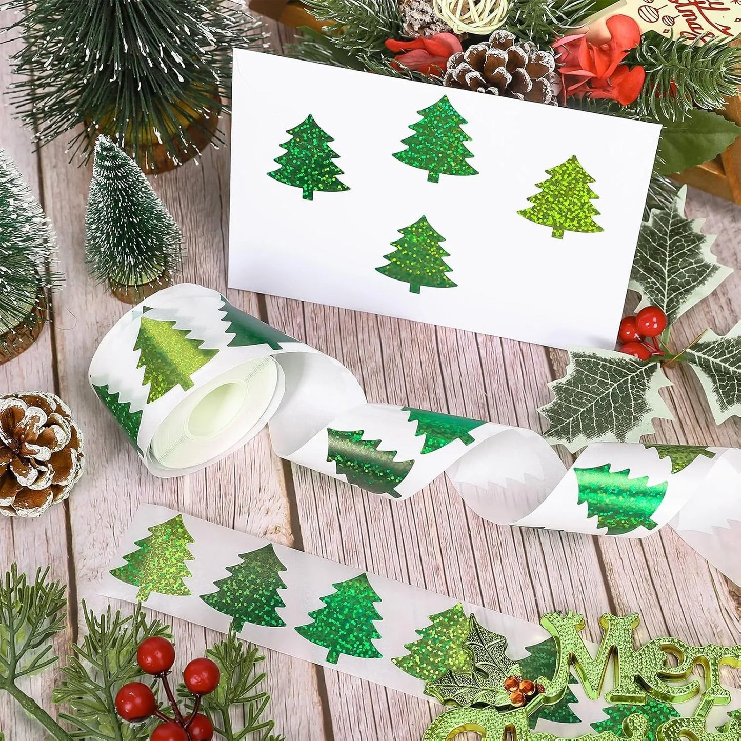 Christmas Tree Holiday Glitter Decor Gift Wrap Stickers Festive Atmosphere Decor Gift Stickers Perfect for Holiday Decor Gift Card Boxes Holiday Gift Decor Stickers