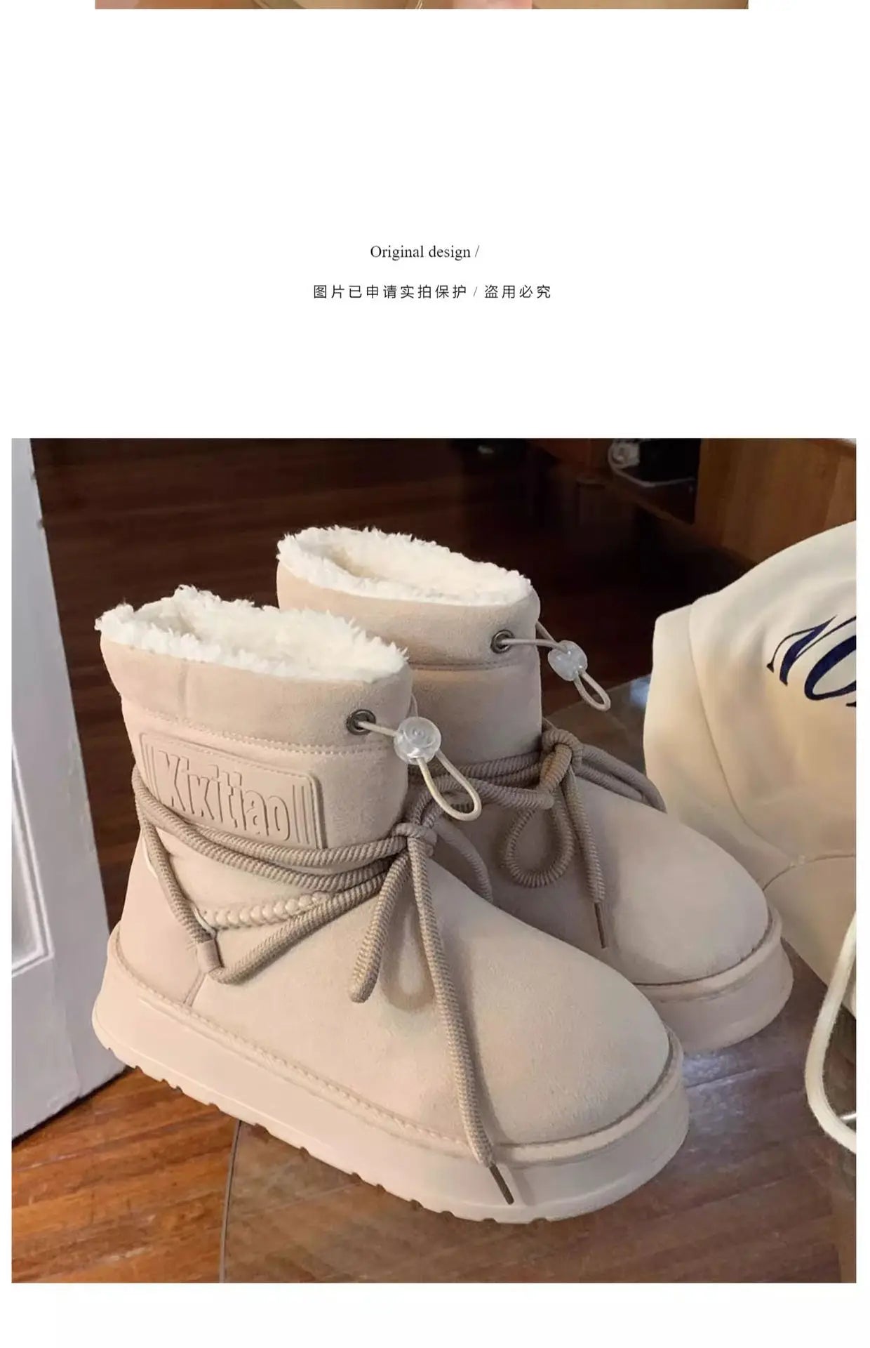 Winter Outdoor Women Ankle Snow Boots Ladies Plush Warm Shoes Classic Ultra Platform Cow Suede Furry Hook & Loop Flat Booties