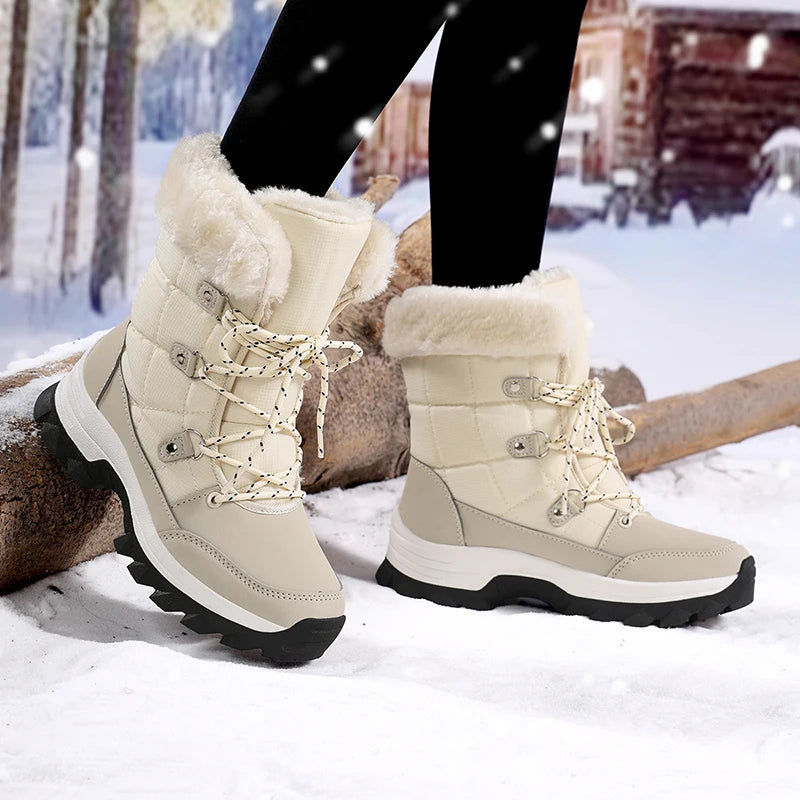 Winter Snow Boots for Couples Slip-Resistant Outdoor Waterproof Mid-Calf Boots With Warm Faux Fur Lining Fashionable and Trendy