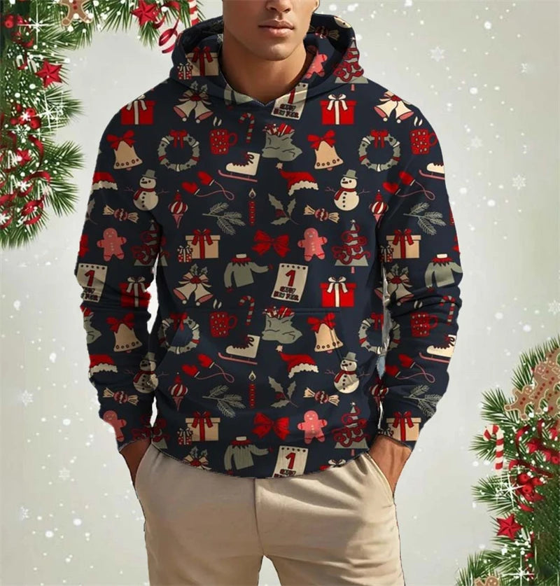 Christmas Mens Hoodies Cool Gingerbread 3d Graphic Hoodies Sweatshirt Men Party Holiday Pullover Plus Size Streetwear Hoody Tops