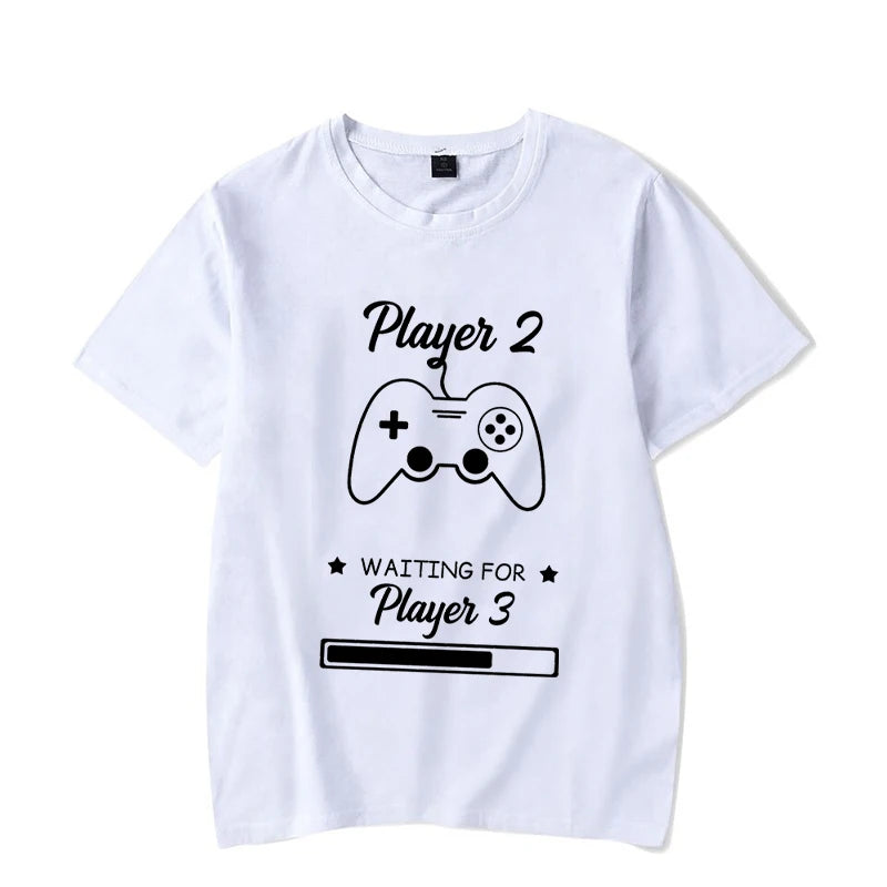 Couple Matching  T-Shirt Funny Game Player 1 Player 2 Shirts Short Sleeve Loose Women Men Tshirt Pregnancy Announcement Tops