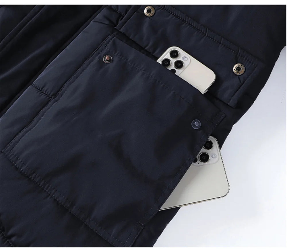 The new men's winter workwear for 2025 features a thick and warm windproof wool men's fur coat with a hood and a leather collar