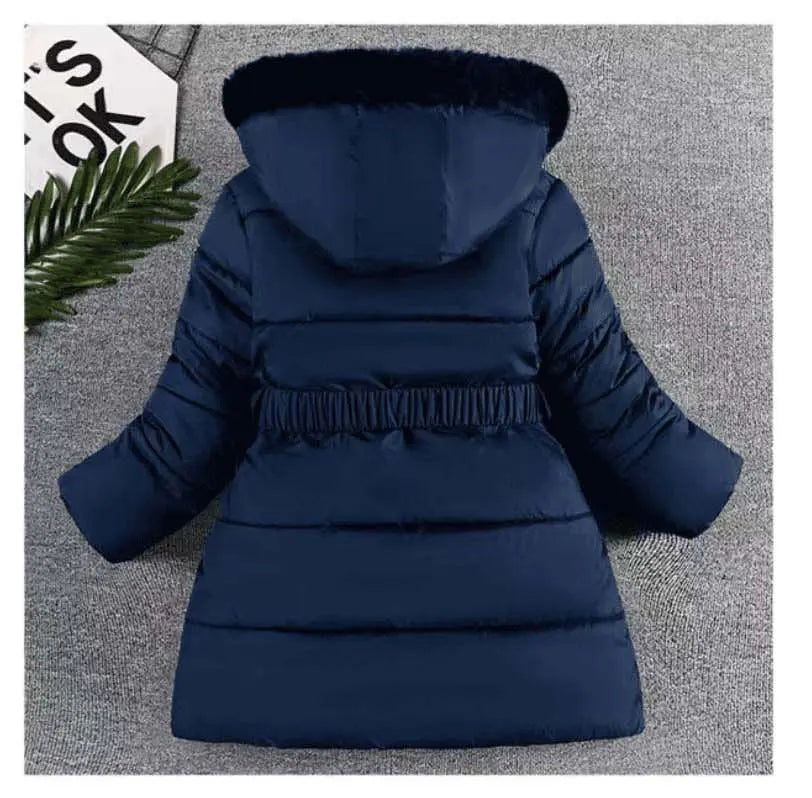3 4 5 6 8 10 Years Winter Girls Coat Keep Warm Thicken Kids Jacket Hooded Zipper Fur Collar Princess Outerwear Children Clothing