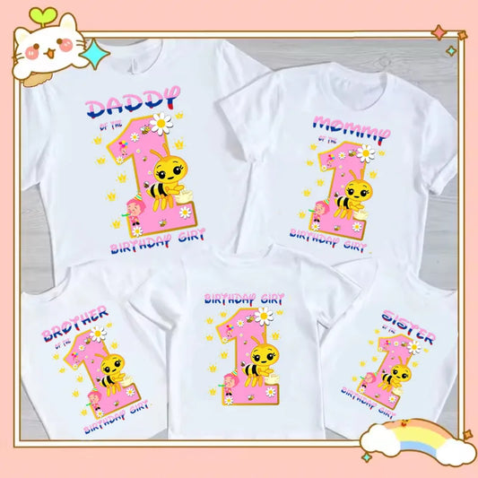 Family Matching Birthday Party Girl T-shirt Personalized Name Bee Sweet Family Mom and Dad Birthday Top