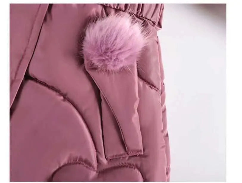 3 4 5 6 8 10 Years Winter Girls Coat Keep Warm Thicken Kids Jacket Hooded Zipper Fur Collar Princess Outerwear Children Clothing