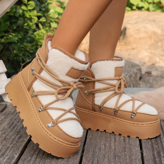 Warm Snow Boots 2025 Winter New Thick Bottom Large Size with Velvet Cross Strap Northeast Cotton Shoes for Women