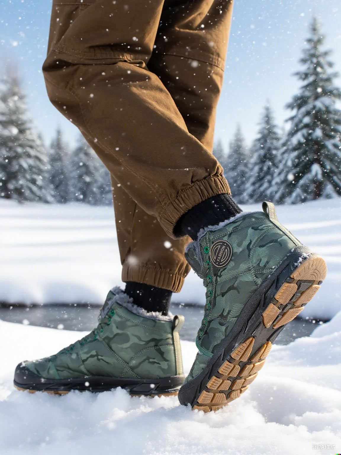 Winter Men's Snow Boots 2025 New Style Platform  Warm Fur Ankle Boots Camo Design Plush  Outdoor Non-slip Hiking Cycling Shoes