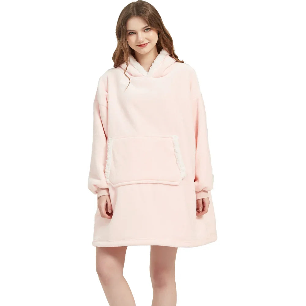 Winter Wearable Blankets Soft Warm Blanket Hoodie Sweatshirt Women Men Pullover Fleece Oversized Giant TV Blankets