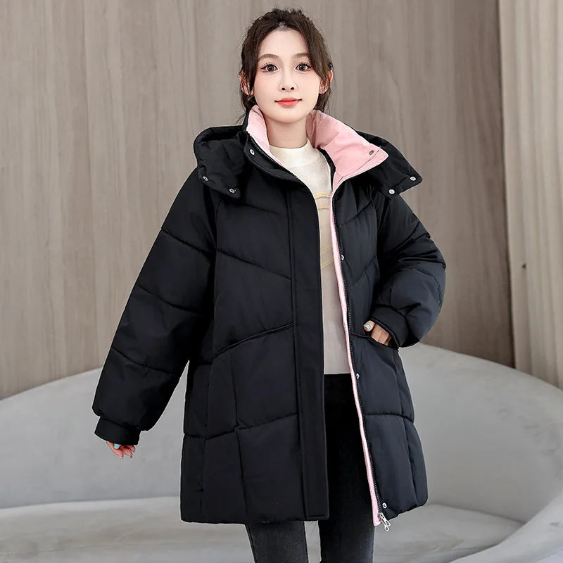 Winter New Down Long Jacket Women Warm Hooded Women's Cotton Padded Puffer Coat Fashion Temperament Overcoat Top